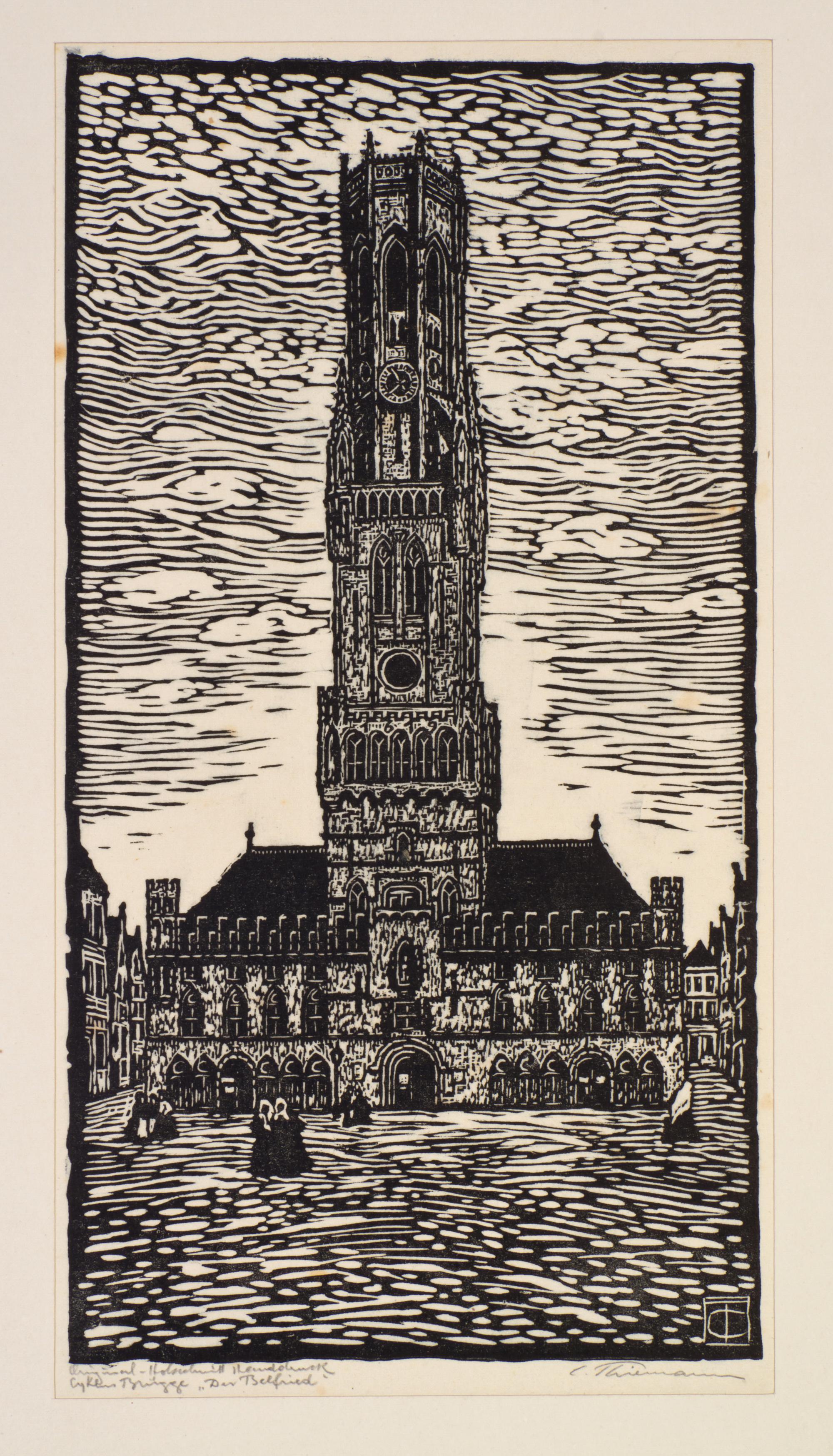 THIEMANN, CARL. Brugge. 10 original-holzschnitte. S.l., n.d. Portfolio, 10 woodcut prints, signed by the artist.