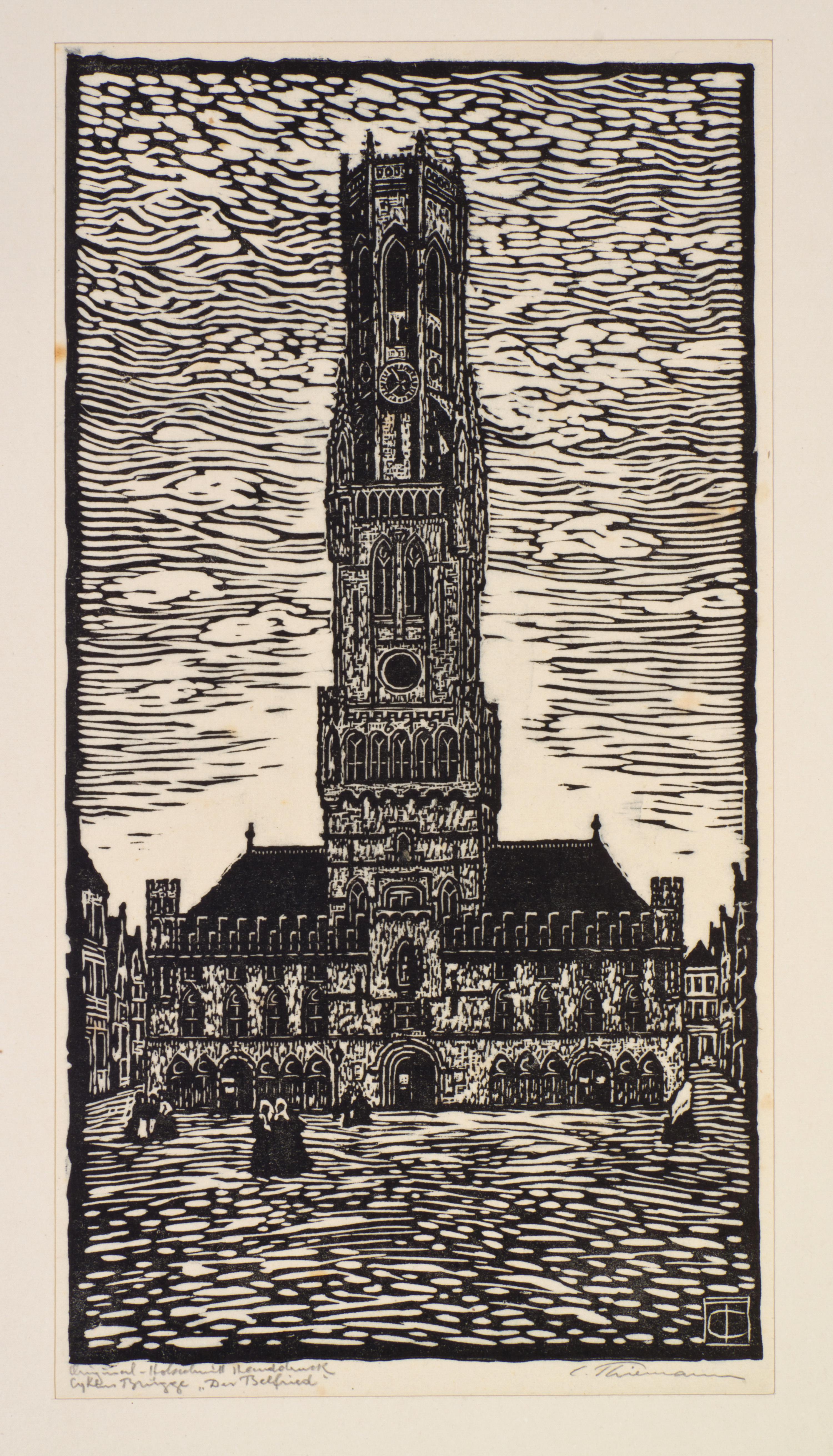 THIEMANN, CARL. Brugge. 10 original-holzschnitte. S.l., n.d. Portfolio, 10 woodcut prints, signed by the artist.