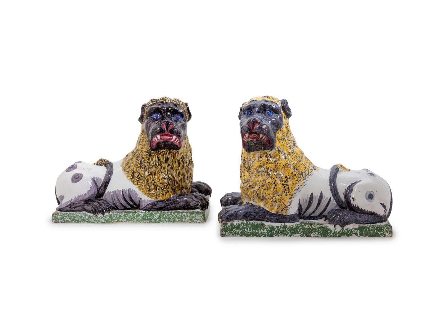 An Associated Pair of Luneville Faïence Lions