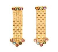 A Pair of Yellow Gold and Multi Gem Earclips, 10.60 dwts.