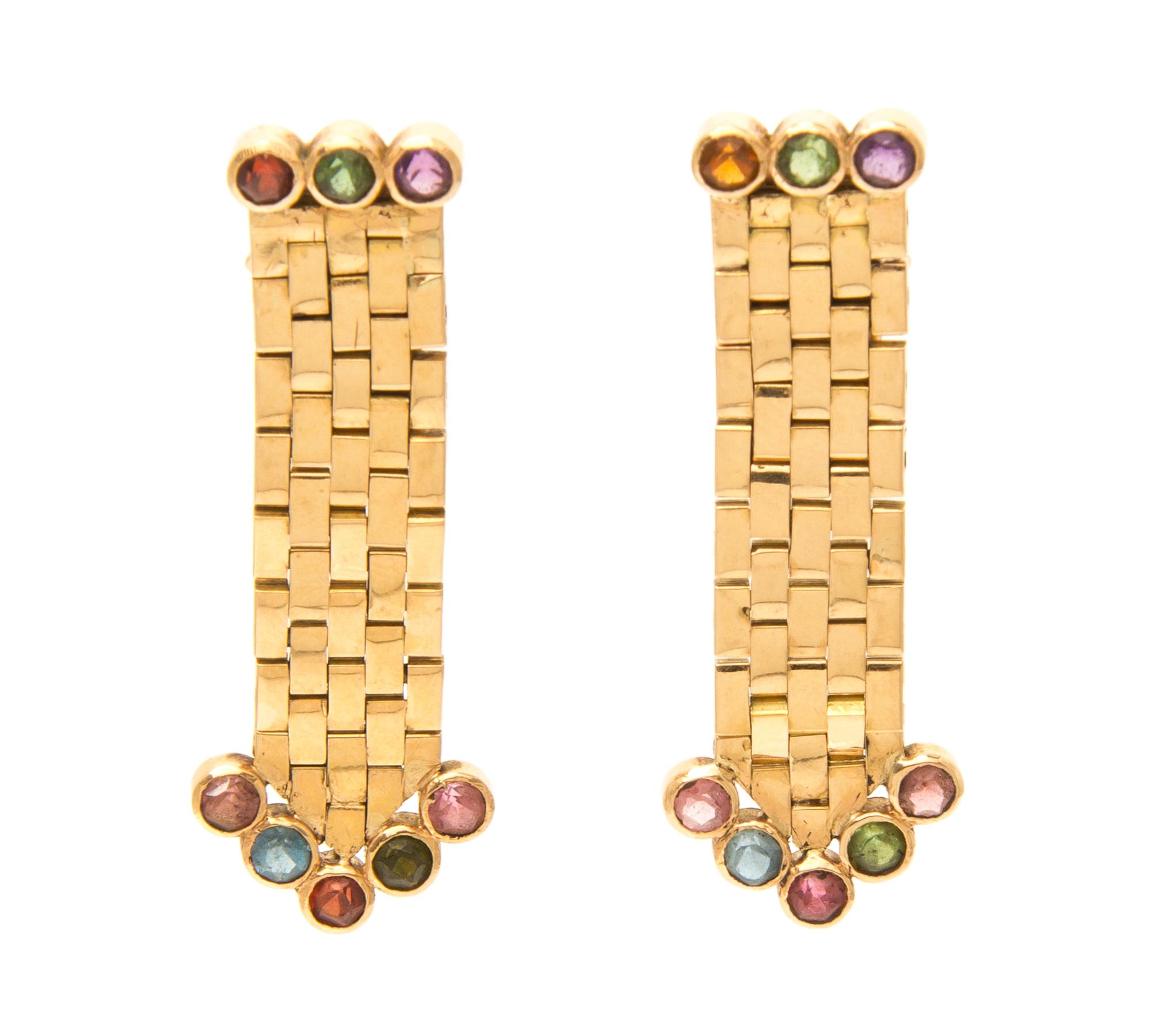 A Pair of Yellow Gold and Multi Gem Earclips, 10.60 dwts.