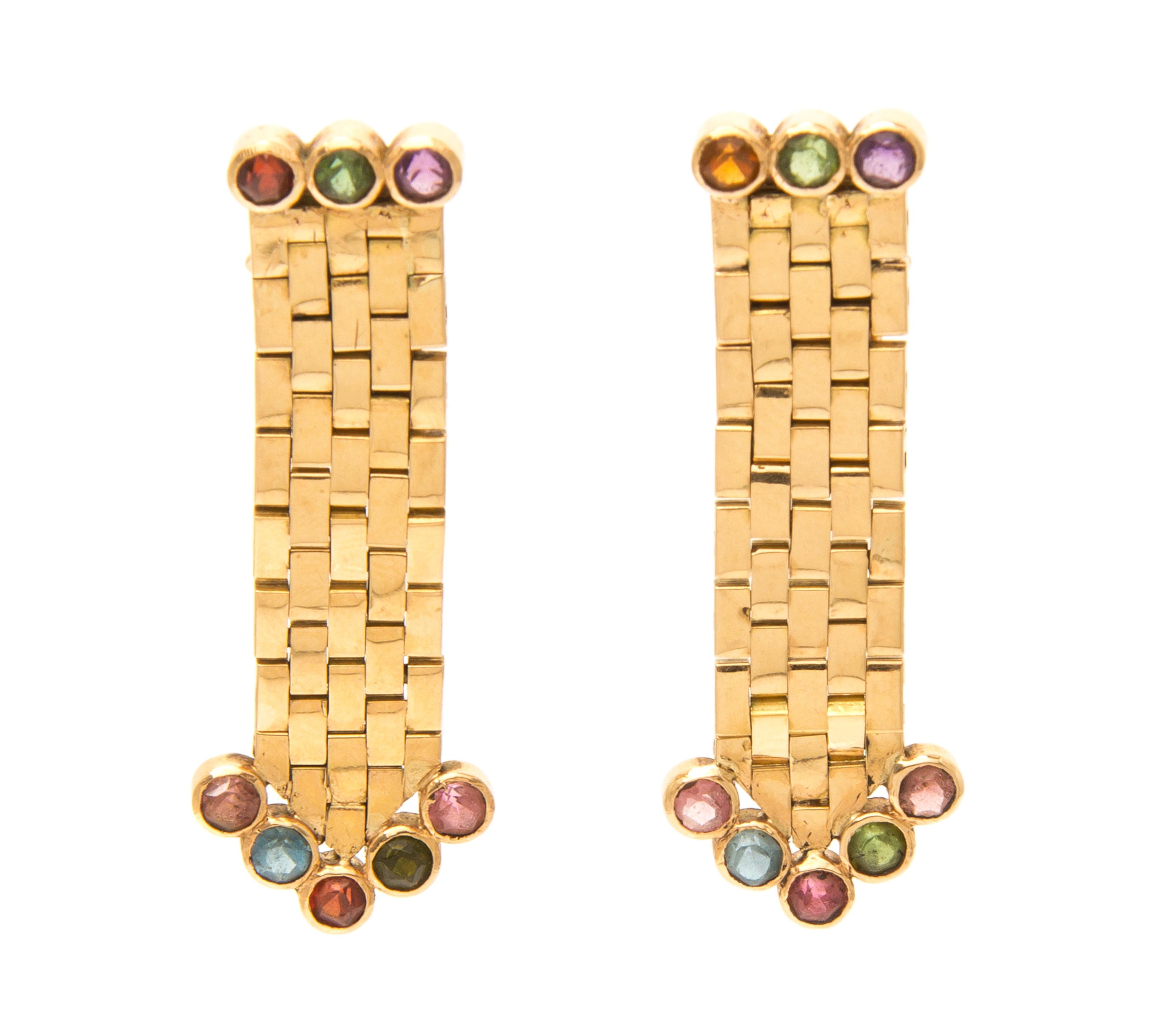 A Pair of Yellow Gold and Multi Gem Earclips, 10.60 dwts.