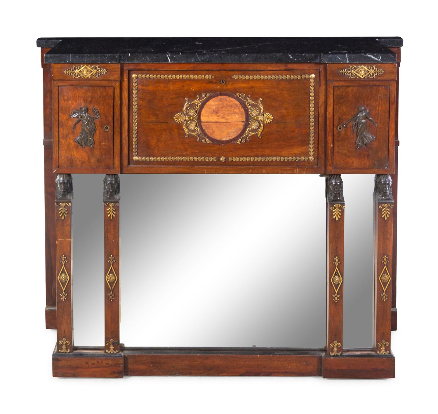 An Empire Style Gilt and Patinated Bronze Mounted Mahogany Marble-Top Secretary Bureau