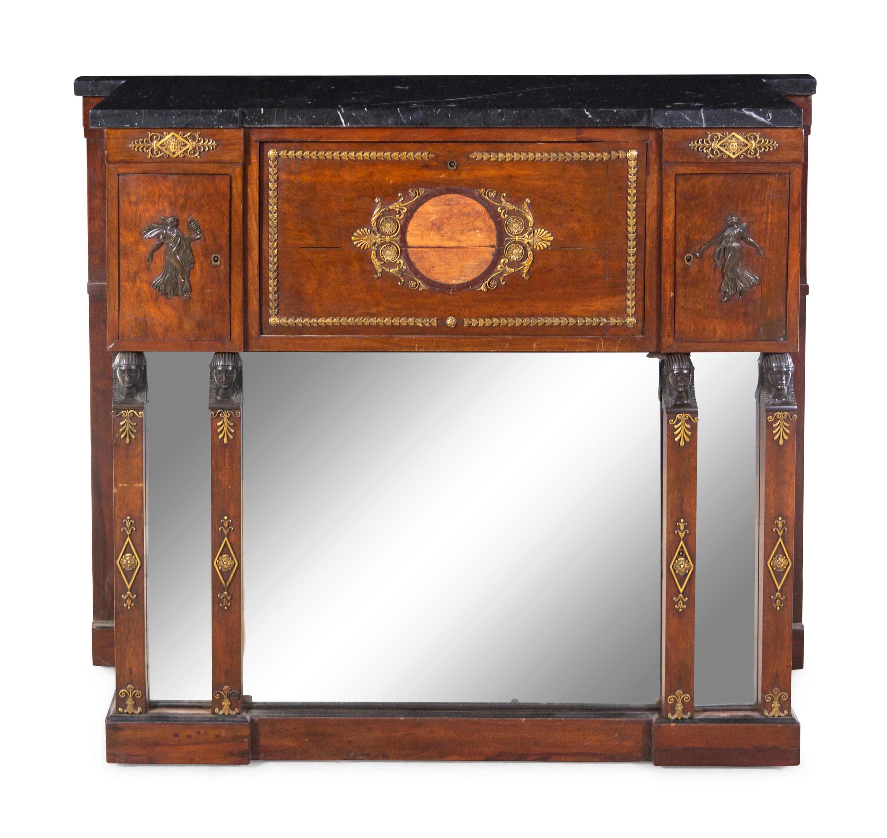 An Empire Style Gilt and Patinated Bronze Mounted Mahogany Marble-Top Secretary Bureau