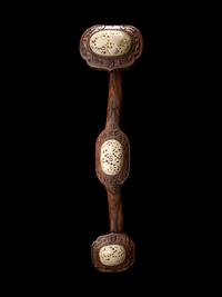 A Pair of Celadon Jade Inset Wood Ruyi Scepters