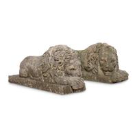 Two Carved Granite Garden Lions