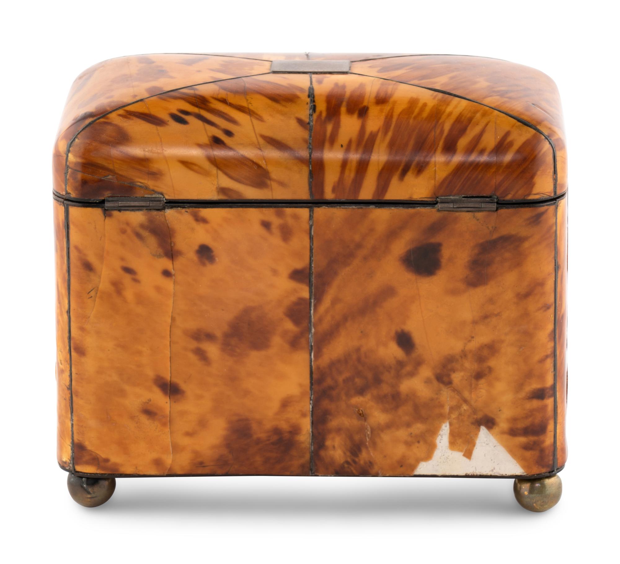 A Regency Silver Mounted Tortoise Shell Tea Caddy
