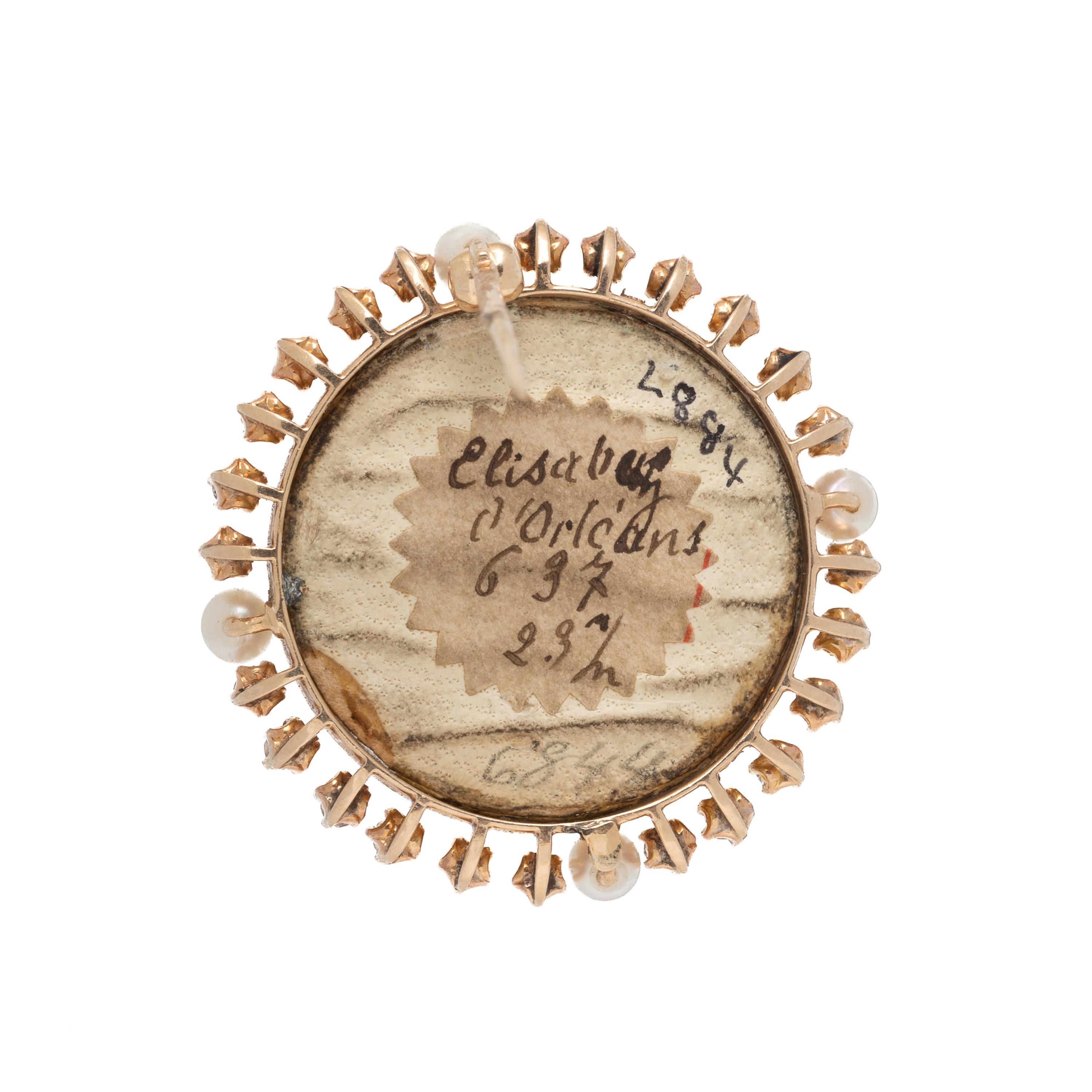 Antique, Seed Pearl, Diamond, and Rose Gold Portrait Locket Pin