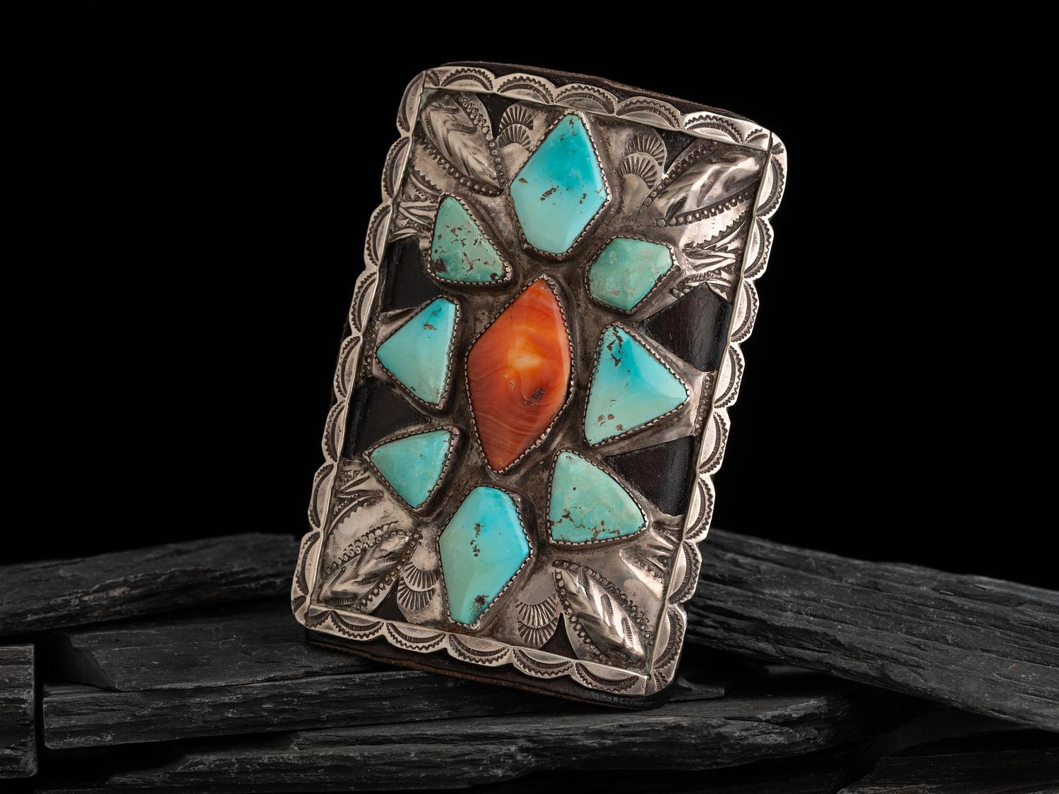 Navajo Silver, Turquoise, and Spiny Oyster Ketoh