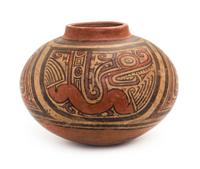 A Panamanian Polished and Painted Earthenware Vessel. Height 6 x diameter 7 inches.