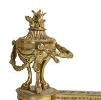 A Pair of Louis XVI Style Gilt Bronze Chenets with Flaming Urn Finials — 20TH CENTURY