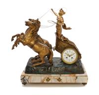 A French Gilt Metal and Marble Figural Clock, Height 20 3/4 inches.