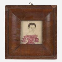 Attributed to Jane A. Davis (1821-1855) Portrait Miniature of a Little Girl in Red Dress