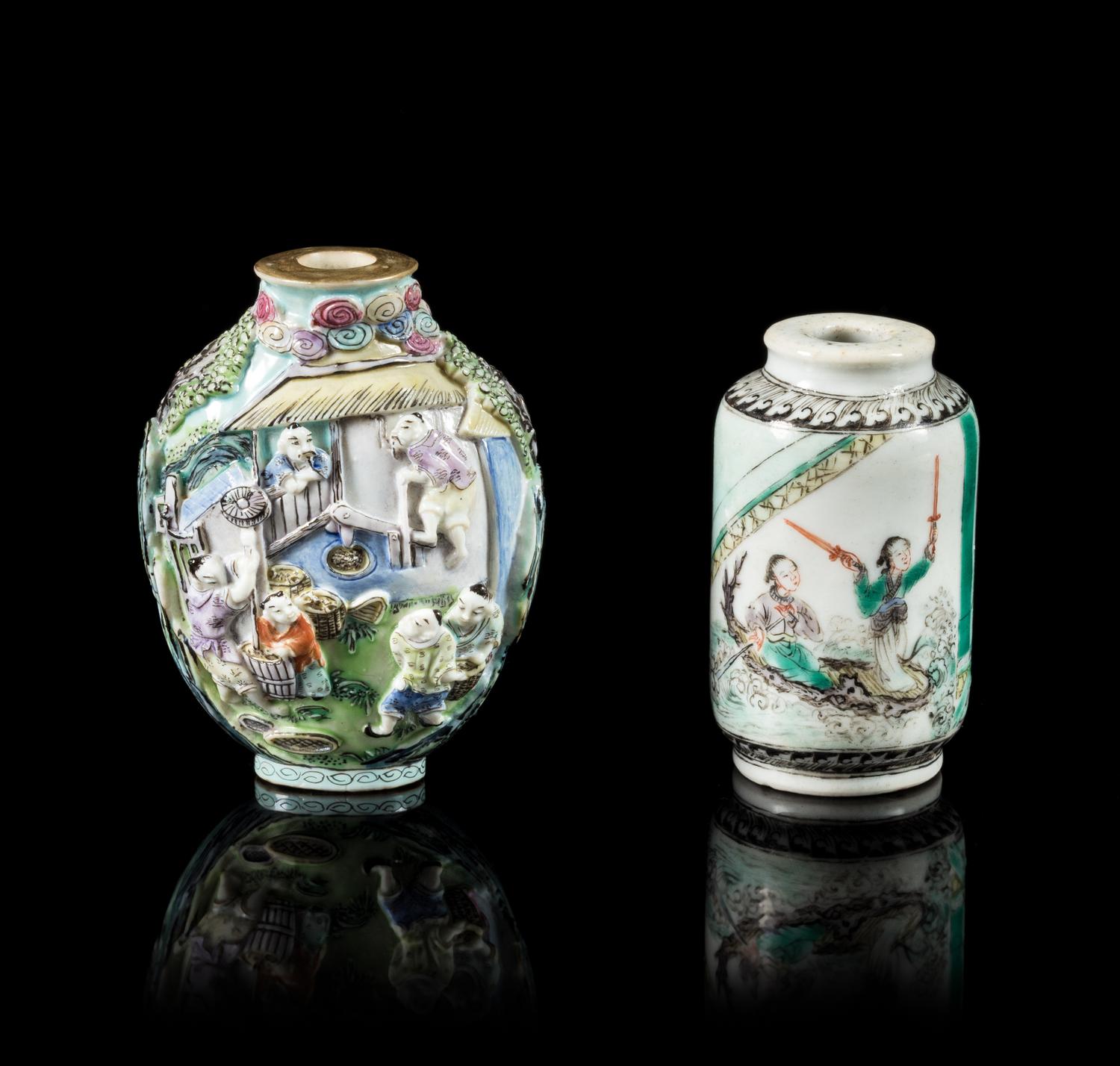 Two Porcelain Snuff Bottles Height 3 7/8 inches. — 18TH/19TH CENTURY