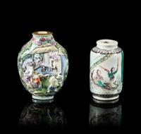 Two Porcelain Snuff Bottles Height 3 7/8 inches. — 18TH/19TH CENTURY