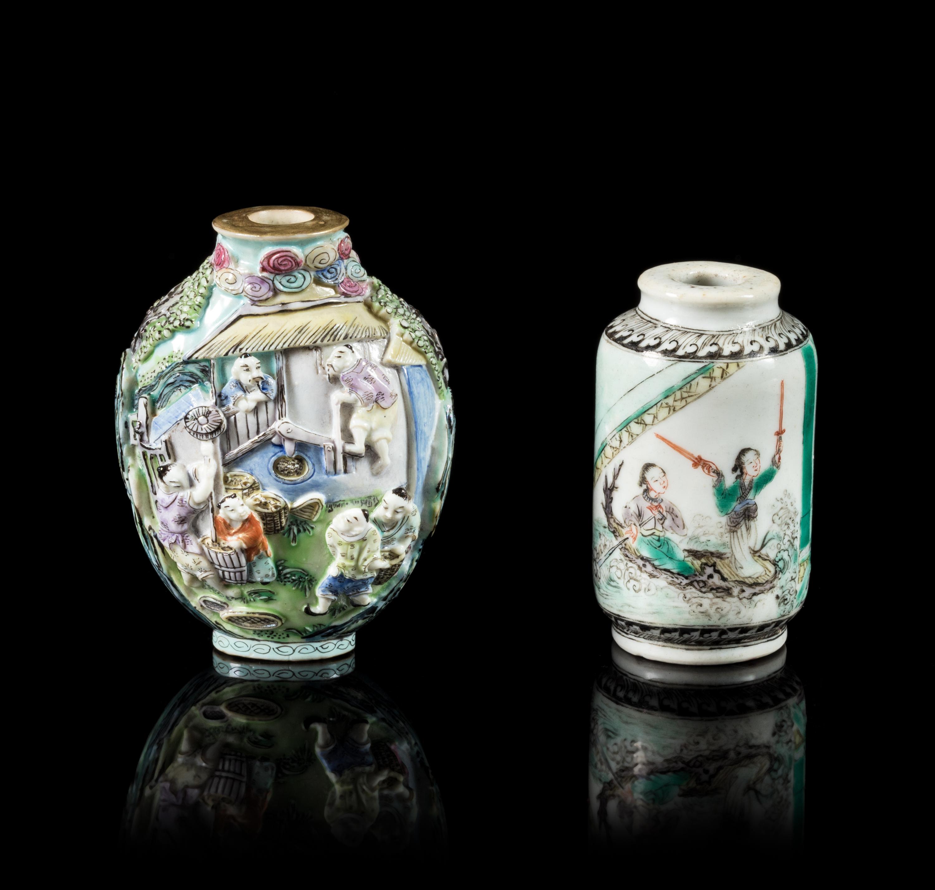 Two Porcelain Snuff Bottles Height 3 7/8 inches. — 18TH/19TH CENTURY