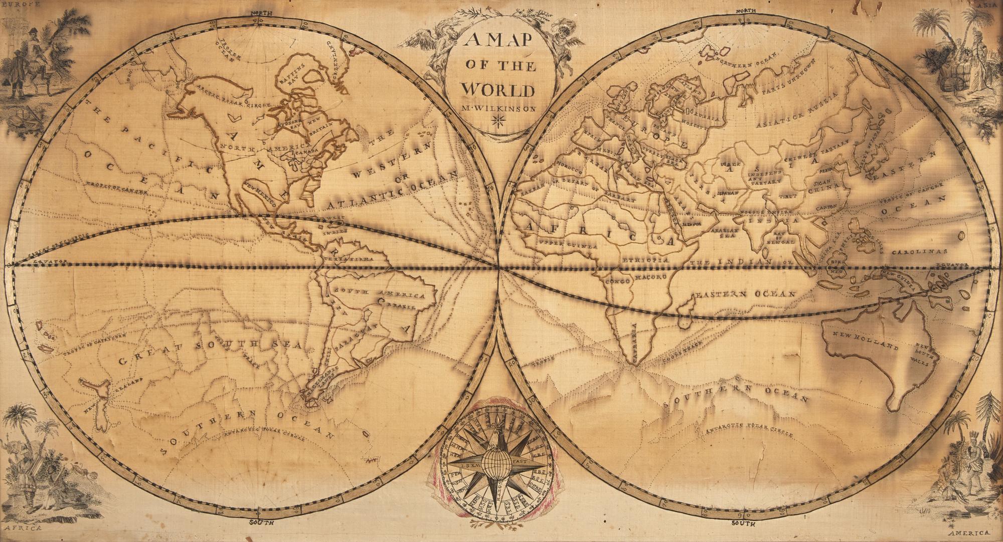 An Embroidered Needlework Map of the World