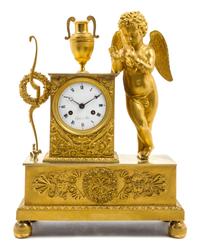 A French Gilt Bronze Figural Mantel Clock Height 15 1/4 inches. — 19TH CENTURY
