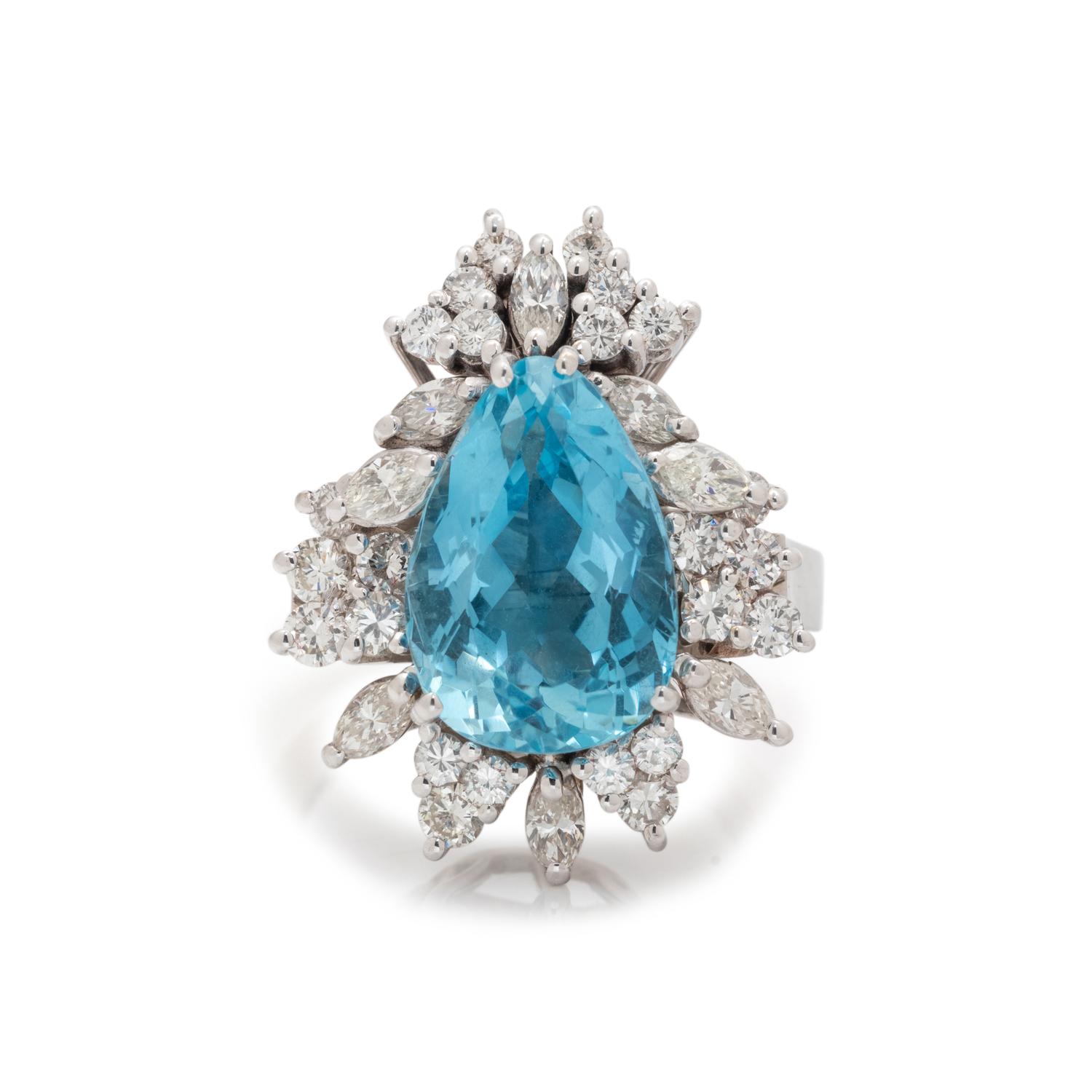 AQUAMARINE AND DIAMOND RING