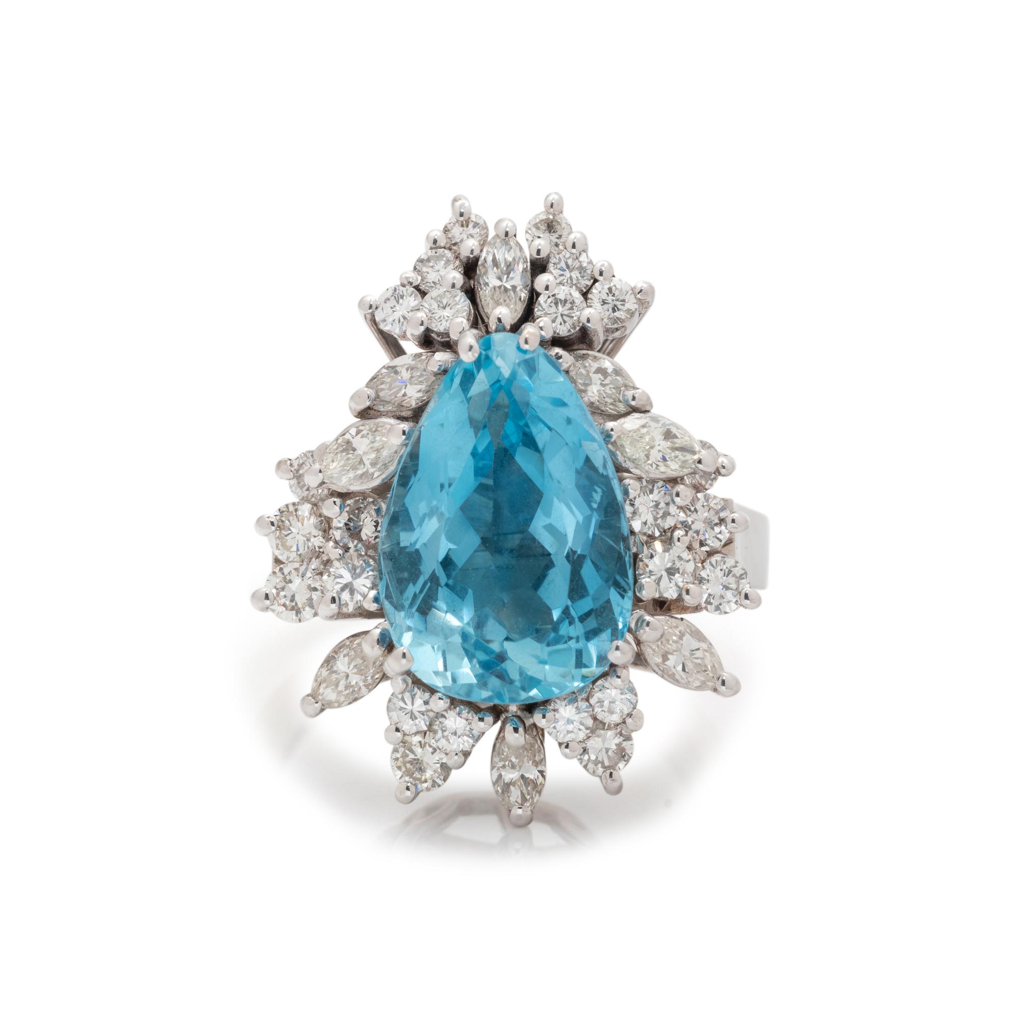 AQUAMARINE AND DIAMOND RING