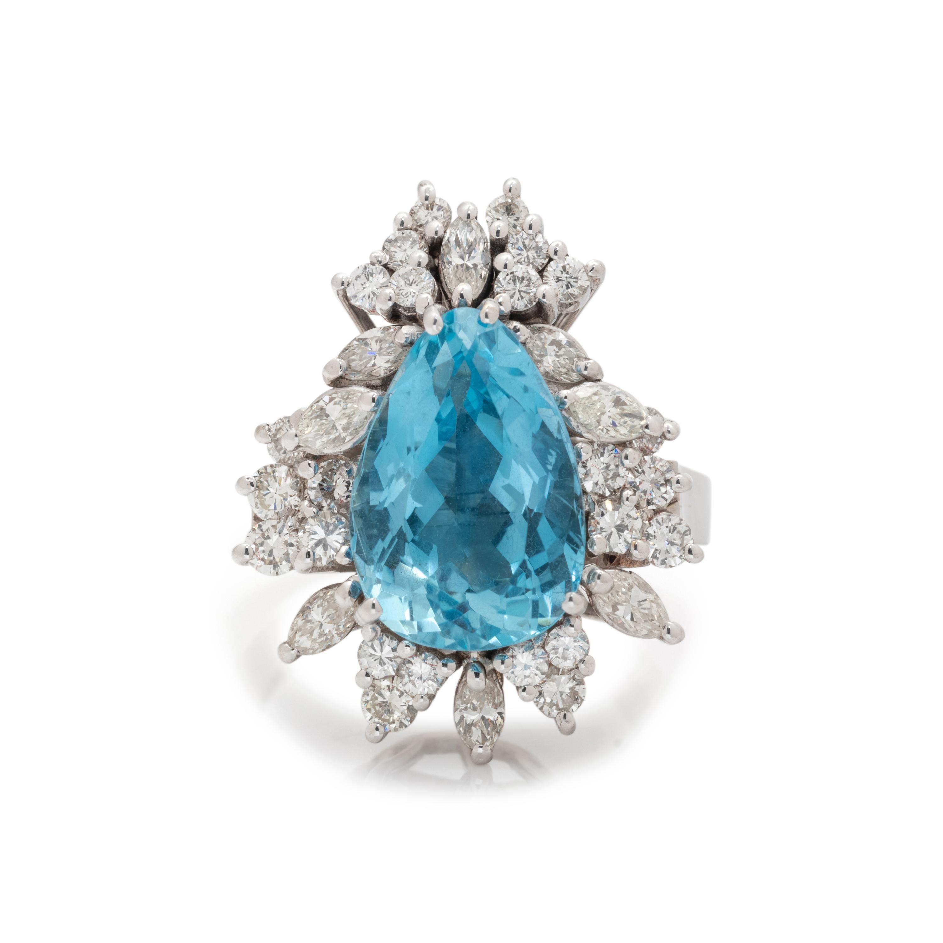 AQUAMARINE AND DIAMOND RING
