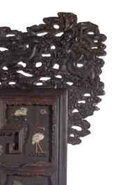 A Large Chinese Export Hardstone Inset Carved Hardwood Screen