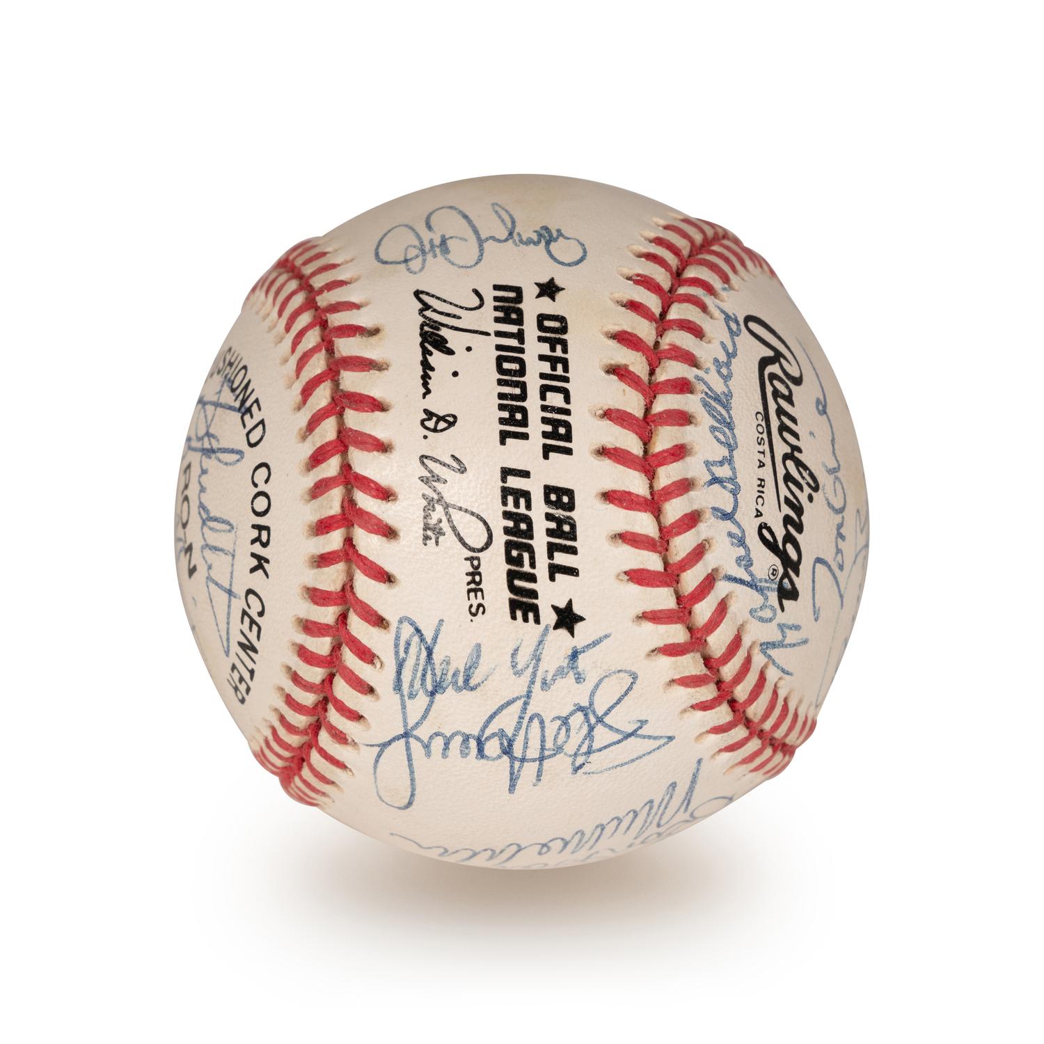 A 1992 Atlanta Braves National League Champions Team Signed Autograph Baseball With 17 Signatures (Beckett Authentication Services Letter BAS Certified),