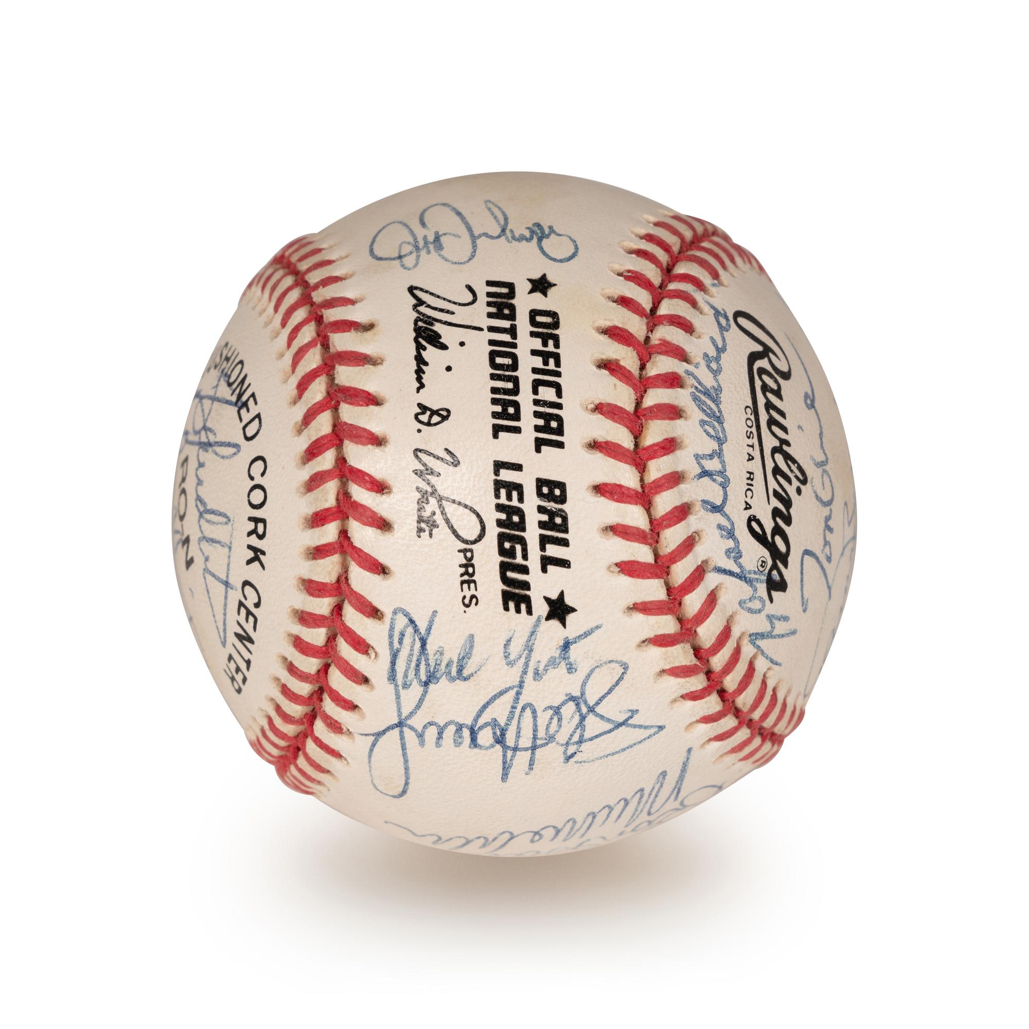 A 1992 Atlanta Braves National League Champions Team Signed Autograph Baseball With 17 Signatures (Beckett Authentication Services Letter BAS Certified),