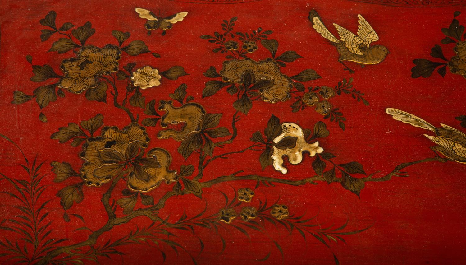A Lacquered and Gilt Decorated Chinoiserie Tray Top Table