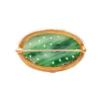 JADE, CULTURED PEARL, AND YELLOW GOLD BRACELET AND BROOCH