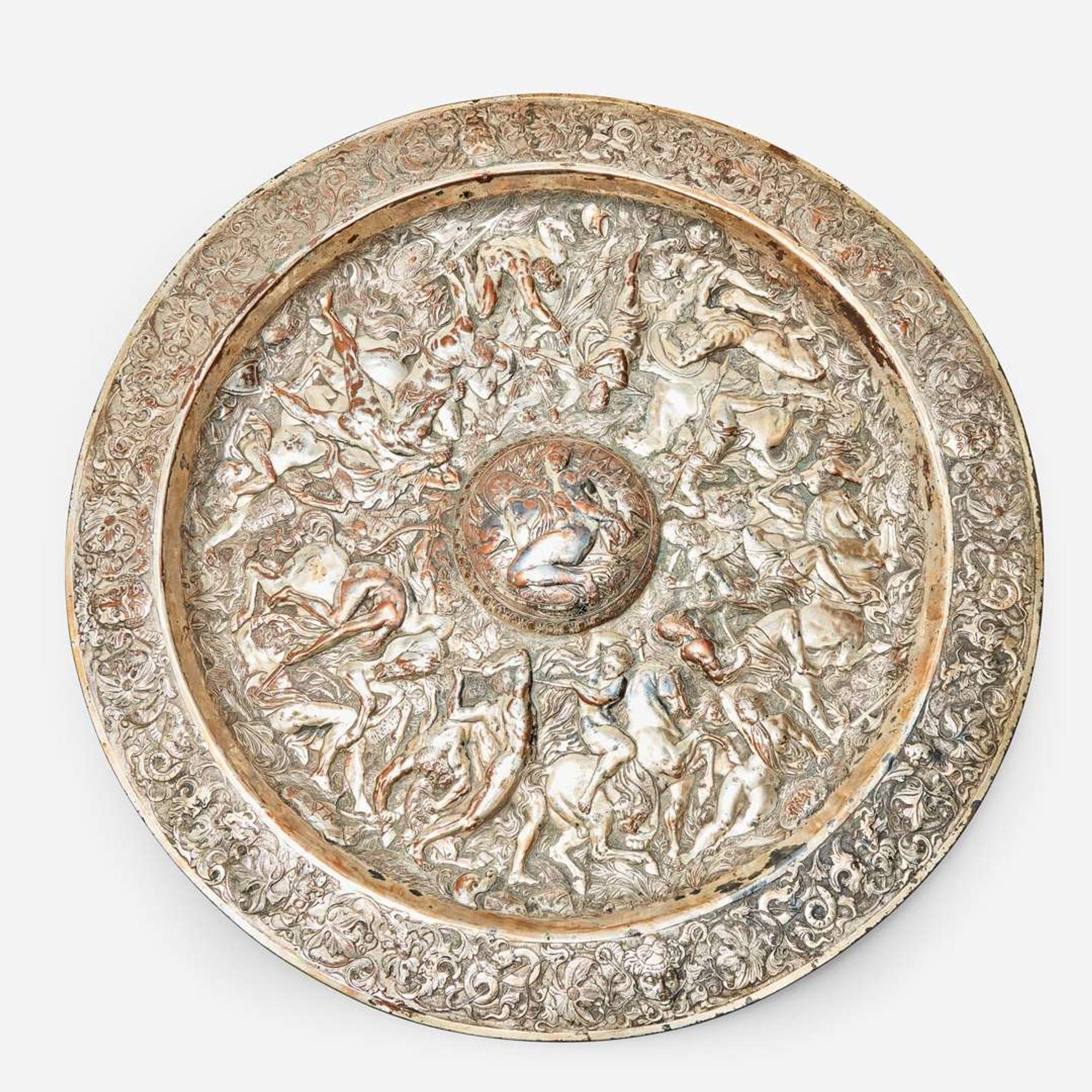 A Large Elkington Style Repoussé Electroplated Shield late 19th century