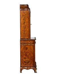 A Louis XV Style Gilt Bronze Mounted Marquetry Serpentine-Front Vitrine Cabinet