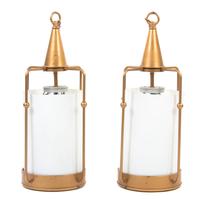 A Pair of Brass and Milk Glass Lanterns, Height 34 inches.