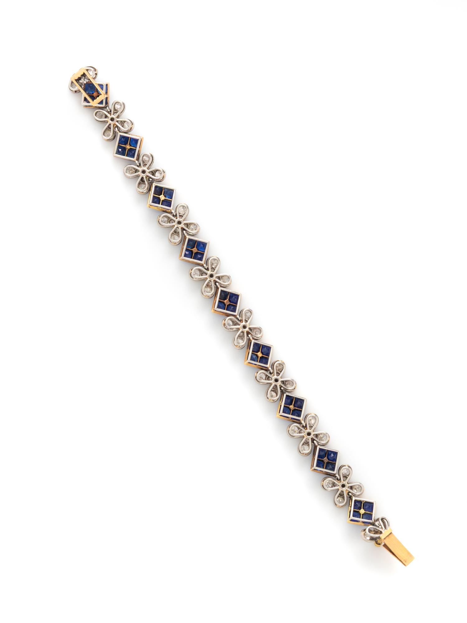 FRENCH, EARLY ART DECO, SAPPHIRE, DIAMOND, AND EMERALD BRACELET