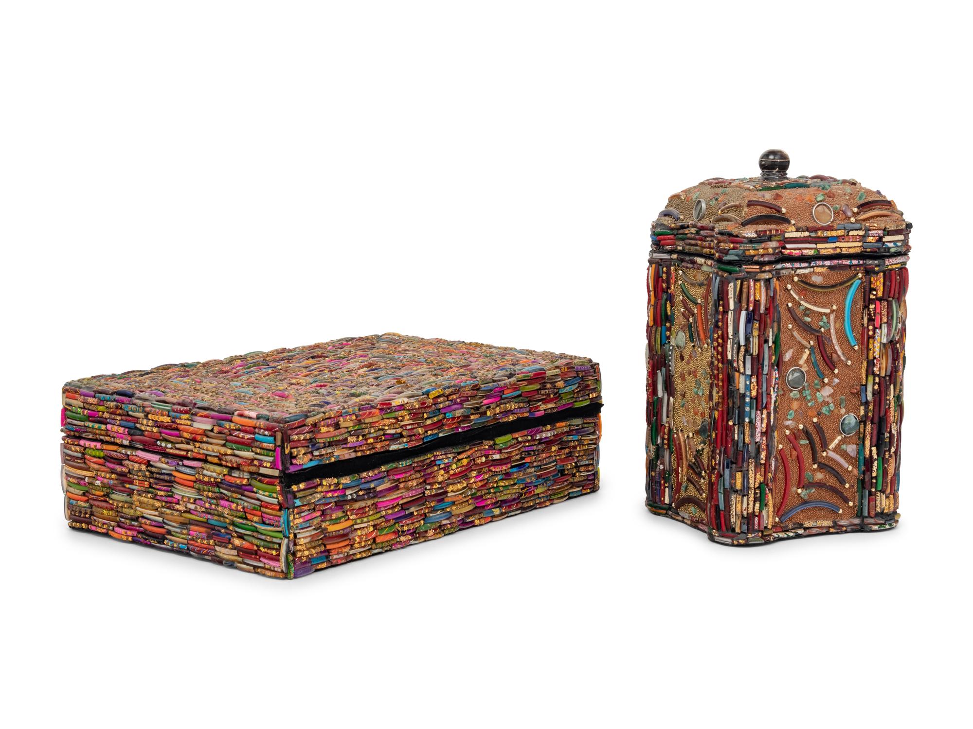 Two Appliqué Beaded Boxes