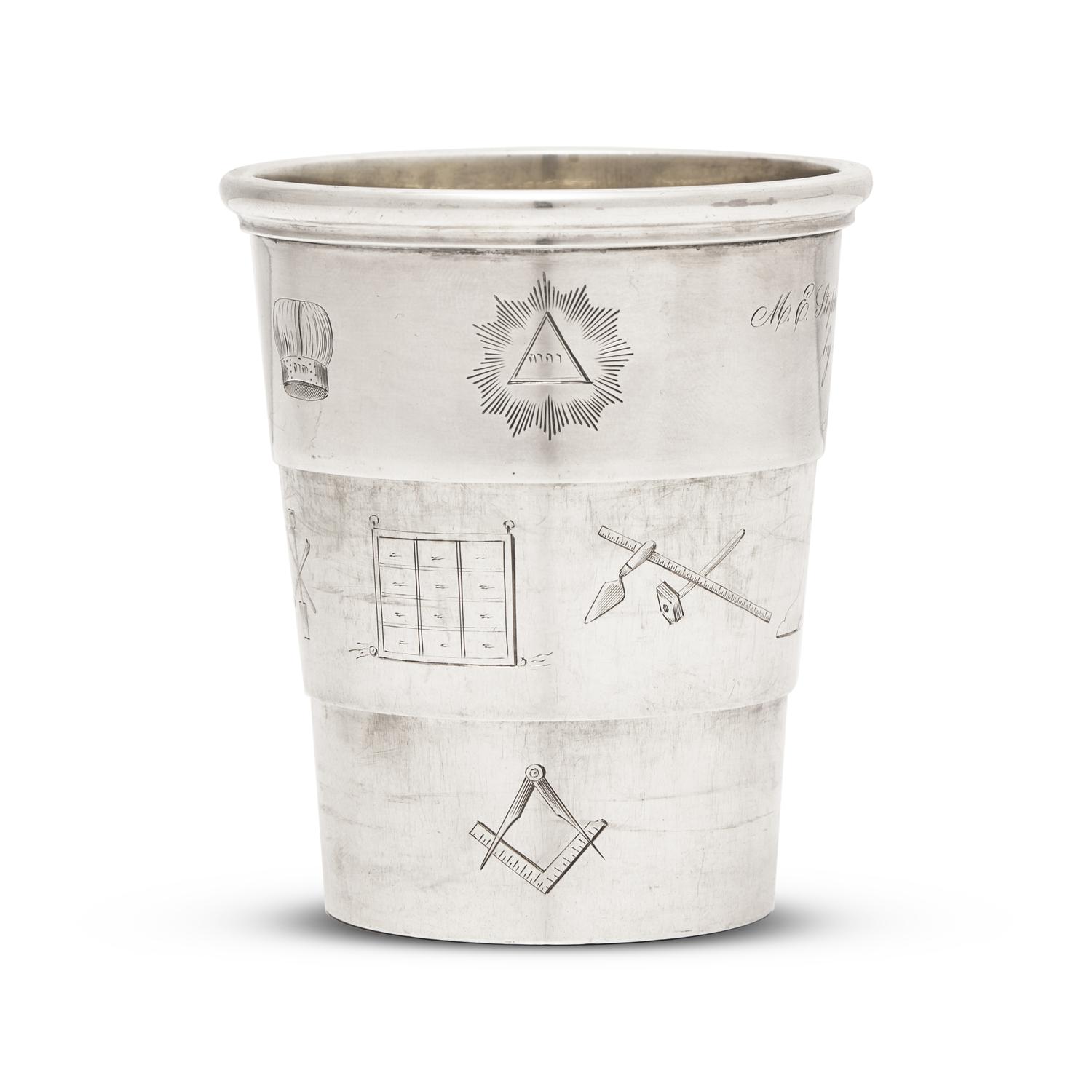 A Rare Masonic Engraved Sterling Silver Collapsible Cup Presented to M.E. Stephen D. Caldwell