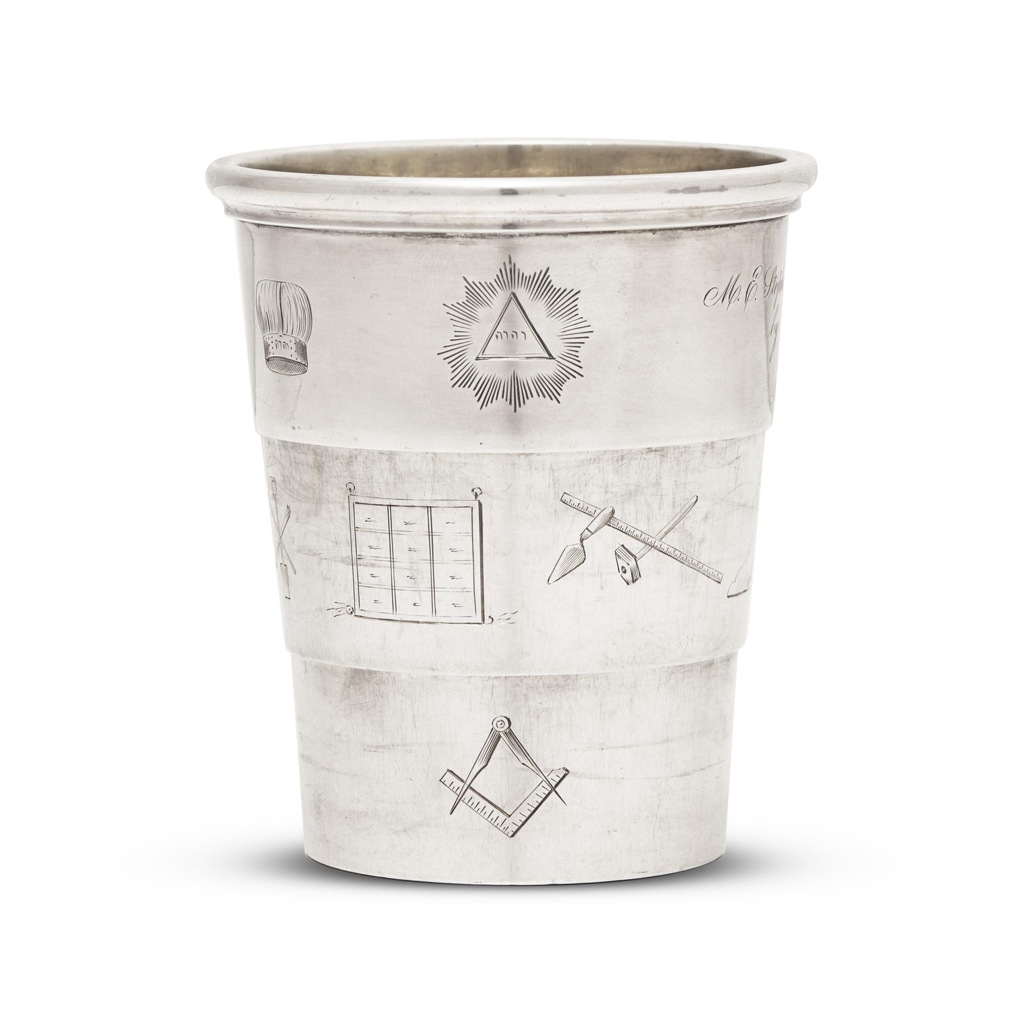 A Rare Masonic Engraved Sterling Silver Collapsible Cup Presented to M.E. Stephen D. Caldwell