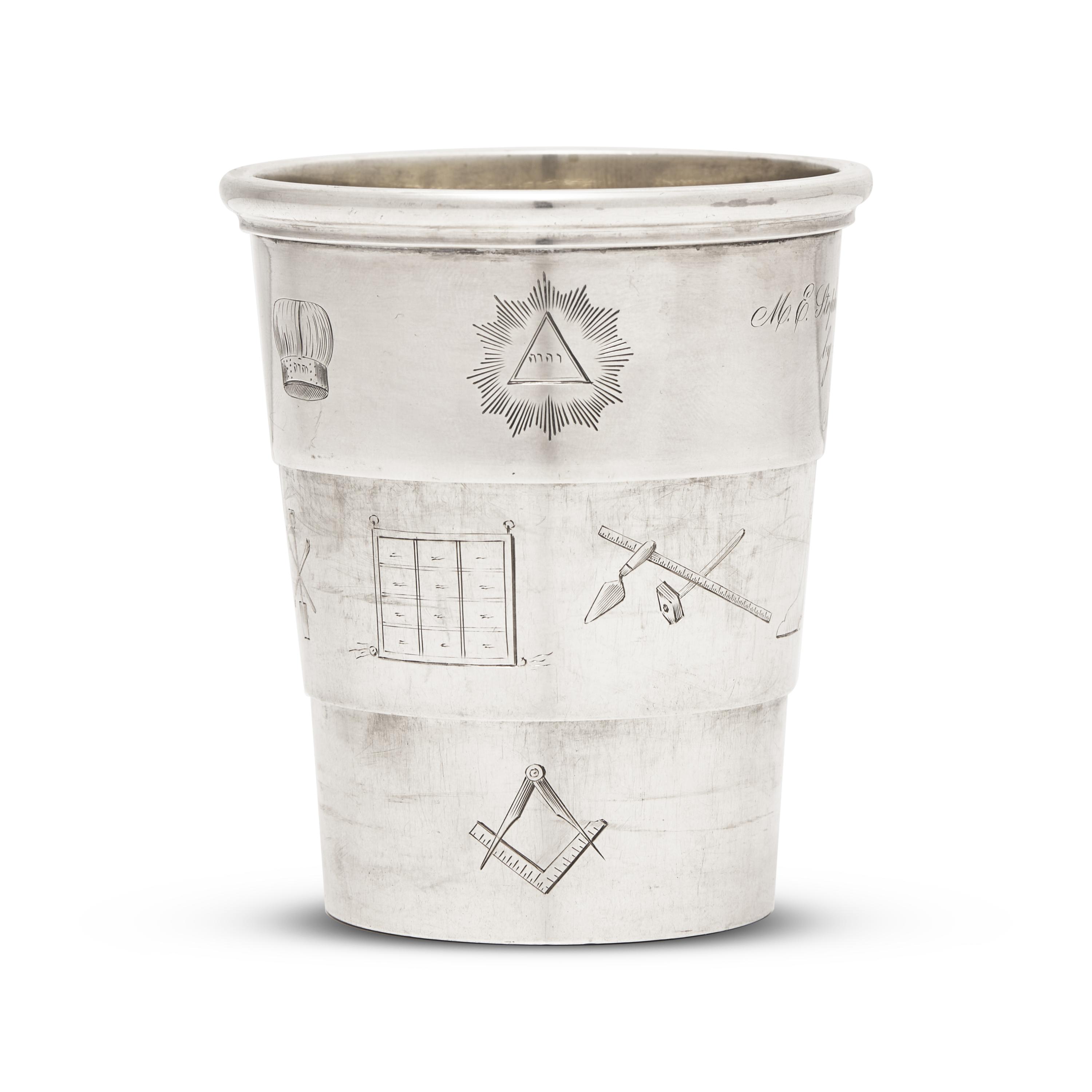 A Rare Masonic Engraved Sterling Silver Collapsible Cup Presented to M.E. Stephen D. Caldwell