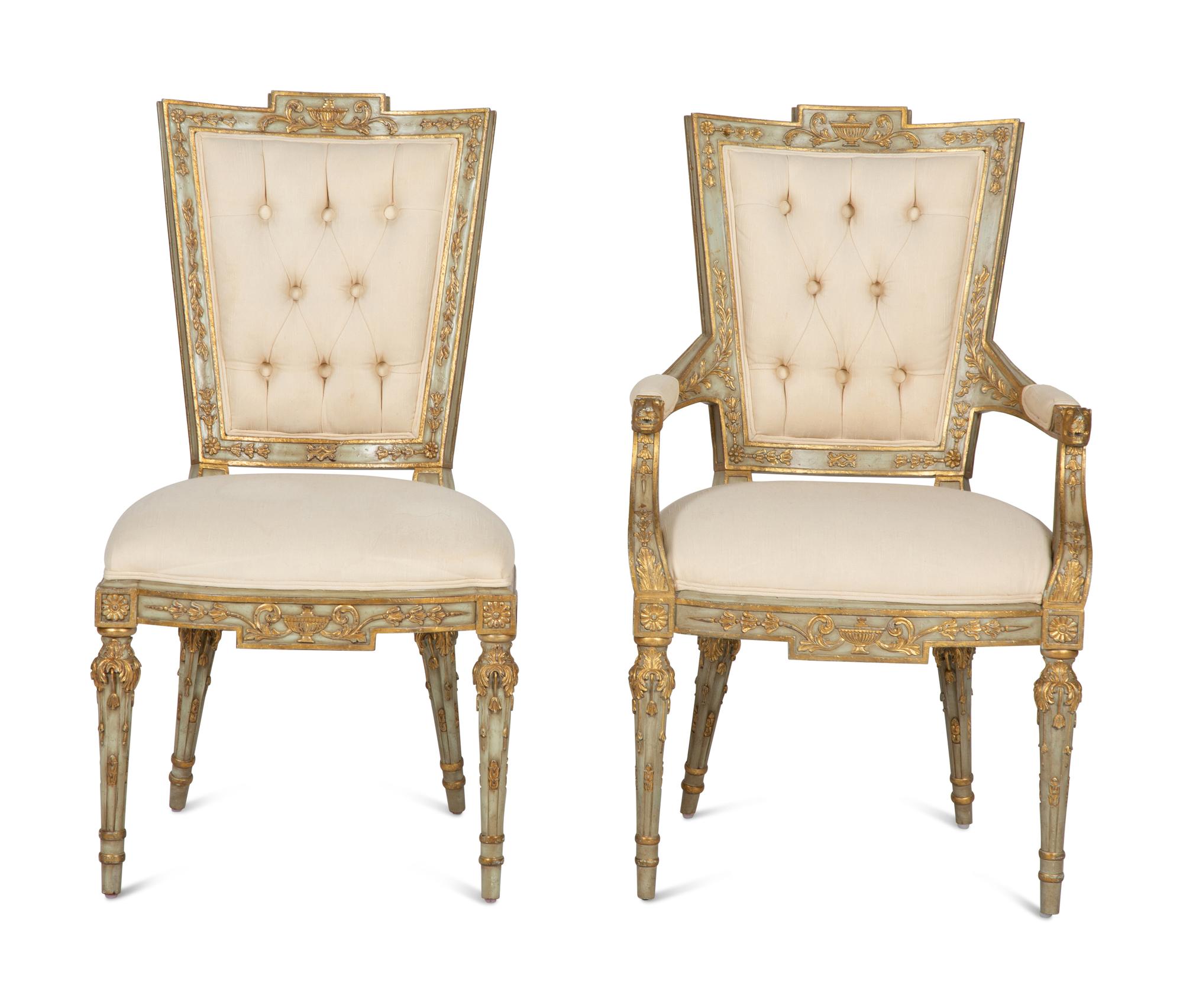 Two Italian Neoclassical Style Painted and Parcel Gilt Chairs