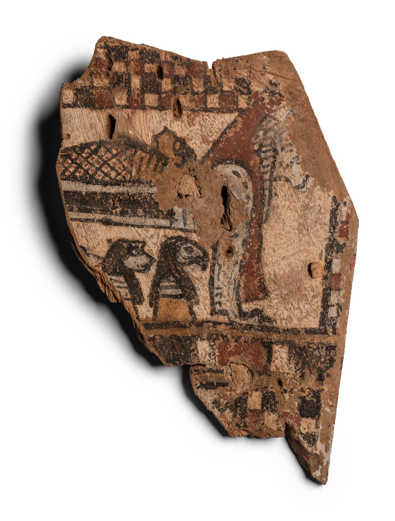 Two Egyptian Painted Wood Sarcophagus Fragments
