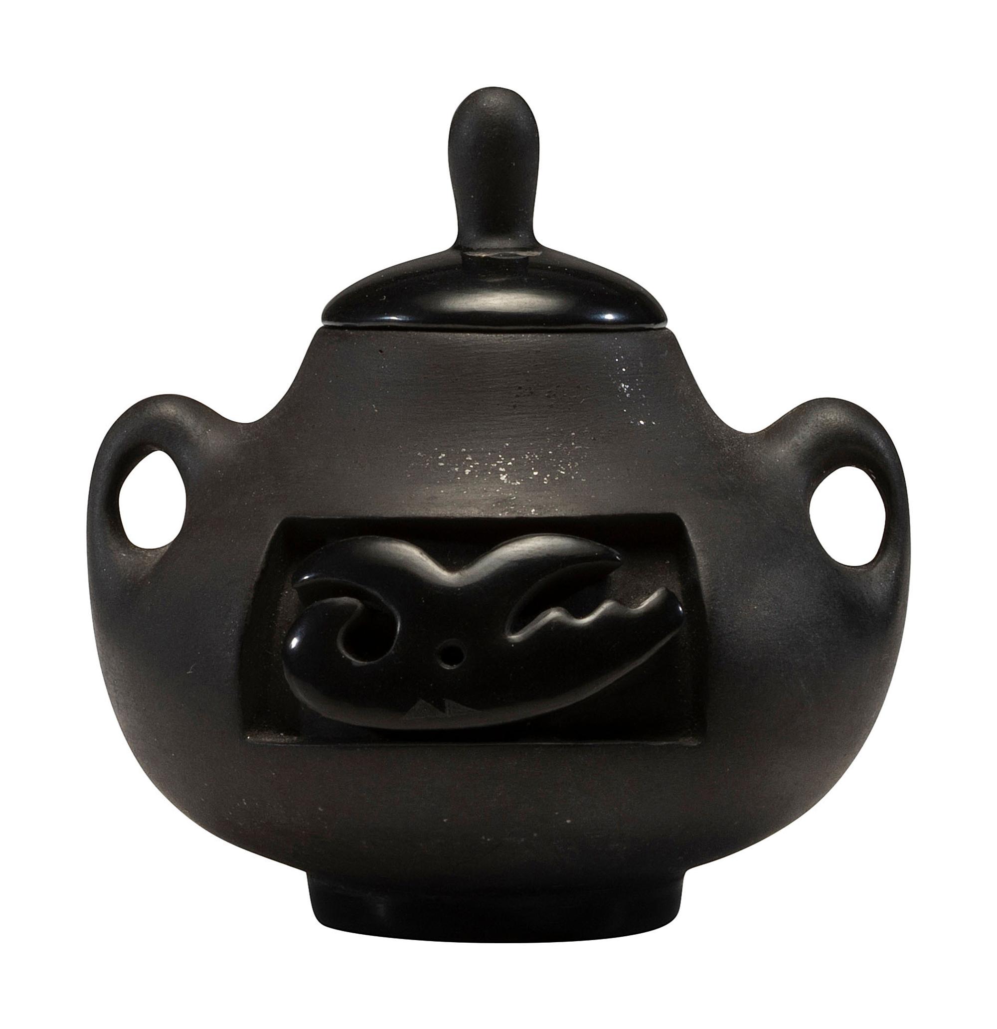 Carved Blackware Lidded Pottery Jar
