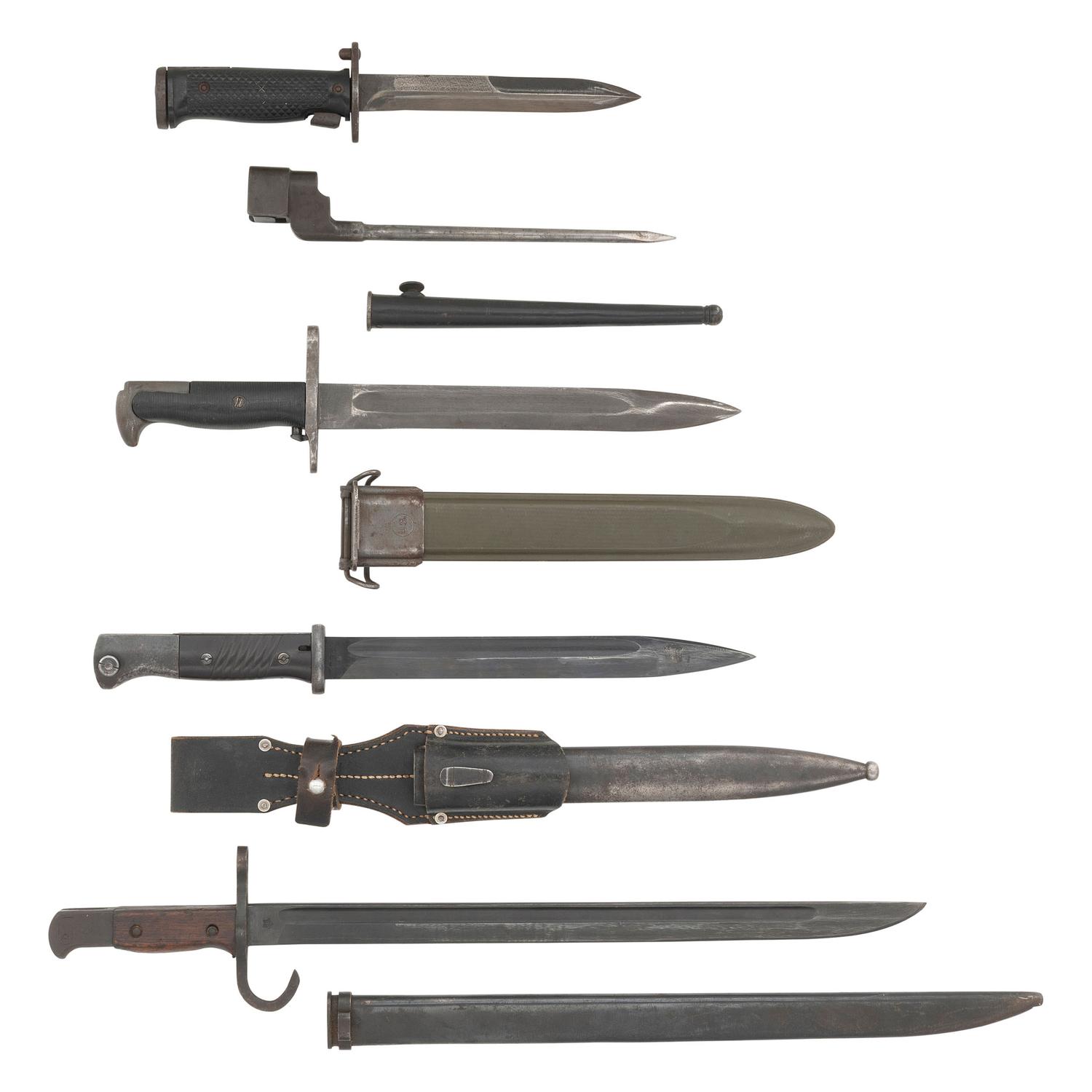 Group of 5 Bayonets: US M1, Japanese Type 30, German k98, SMLE and M5