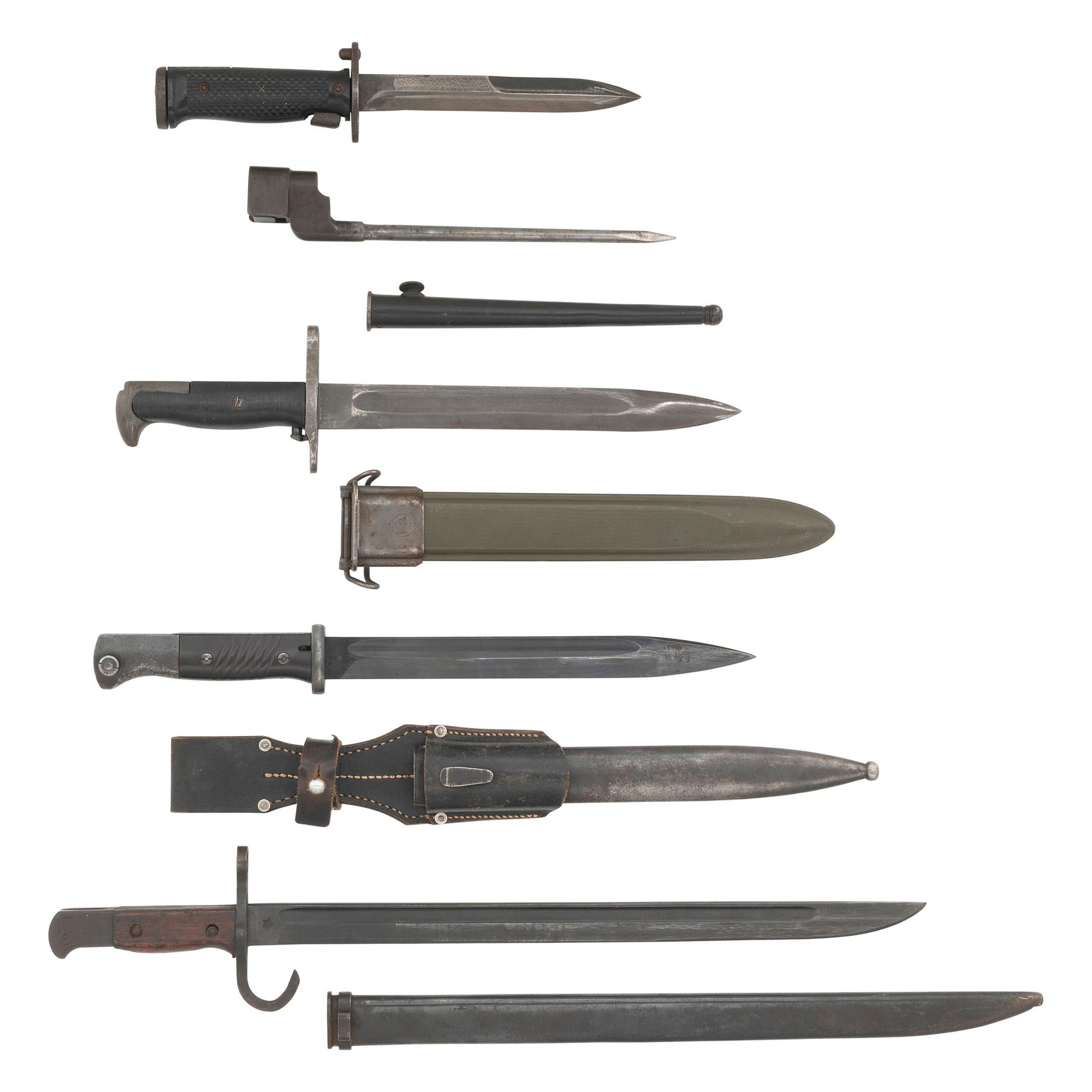 Group of 5 Bayonets: US M1, Japanese Type 30, German k98, SMLE and M5