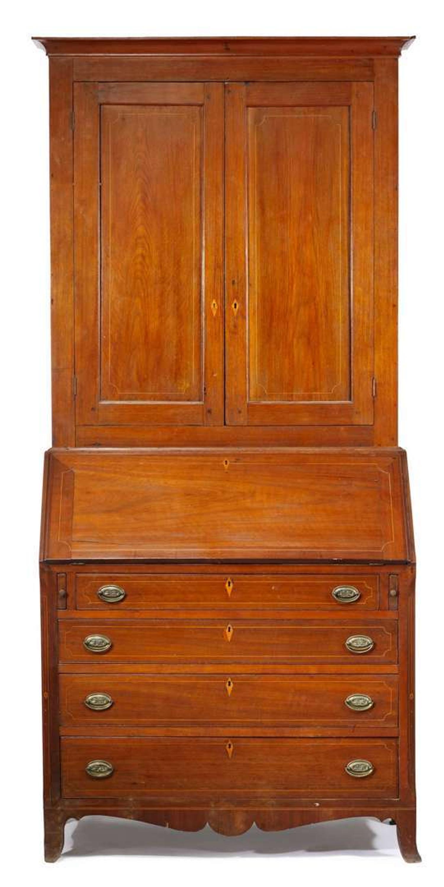 Federal inlaid fruitwood secretary desk kentucky, circa 1800