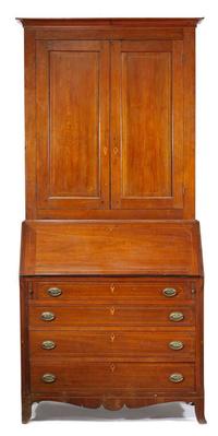 Federal inlaid fruitwood secretary desk kentucky, circa 1800