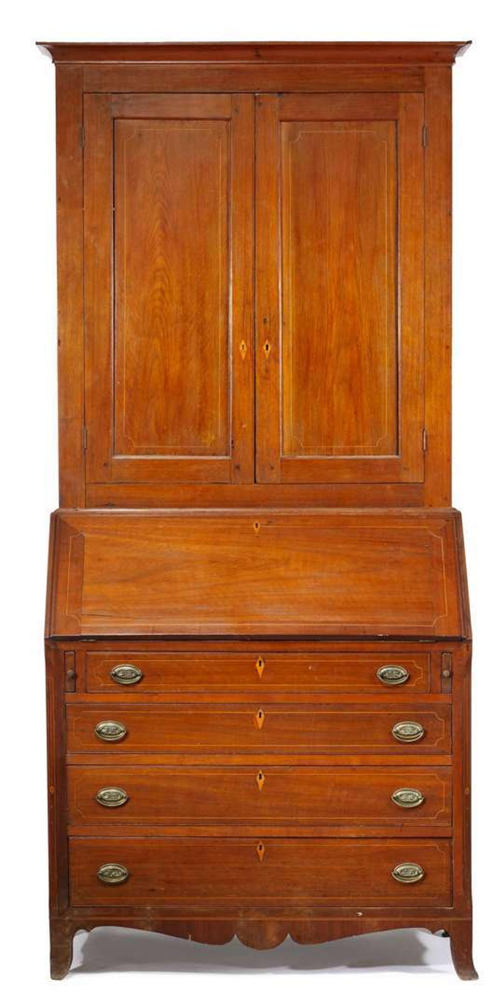 Federal inlaid fruitwood secretary desk kentucky, circa 1800