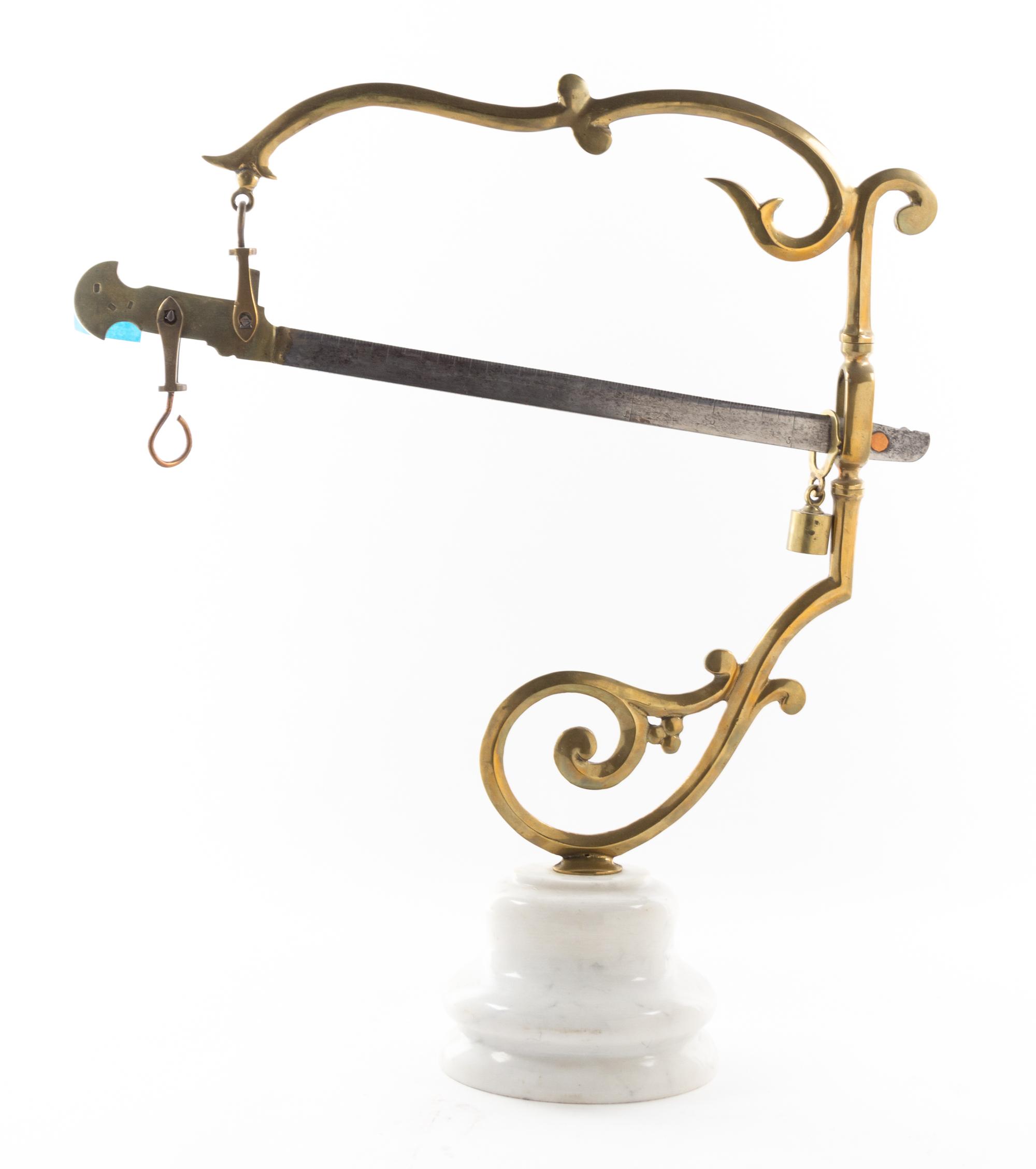 A Brass Steel and Marble Scale Height 29 inches. — 20TH CENTURY