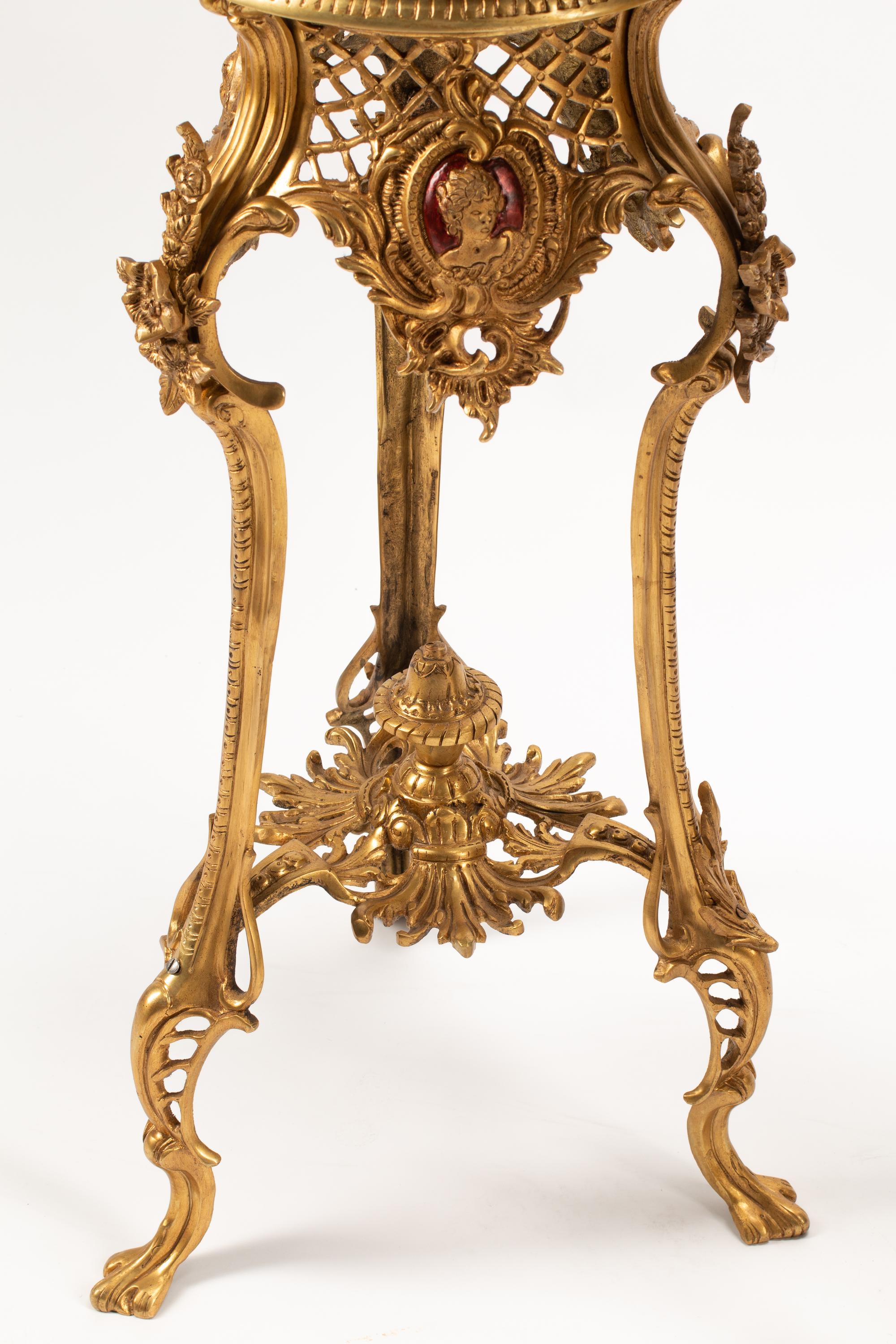 A Pair of Chinese Export Gold and Red Lacquer Vases with Gilt Bronze Stands