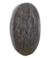A Limestone Architectural Medallion from a Milwaukee Public School Building 31" W x 5.5" D x 47" H — United States, Circa 1940
