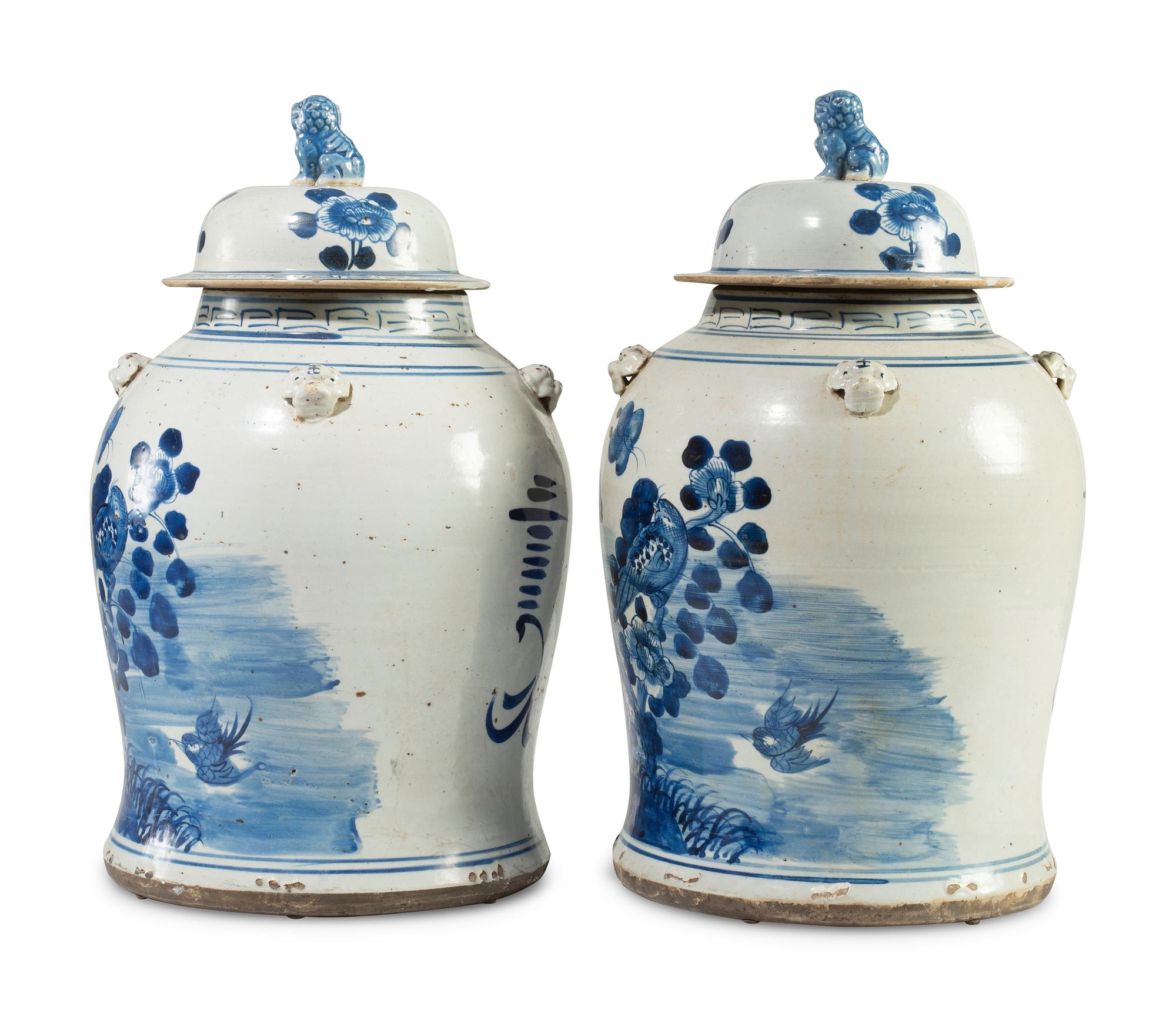 A Pair of Chinese Blue and White Porcelain Ginger Jars